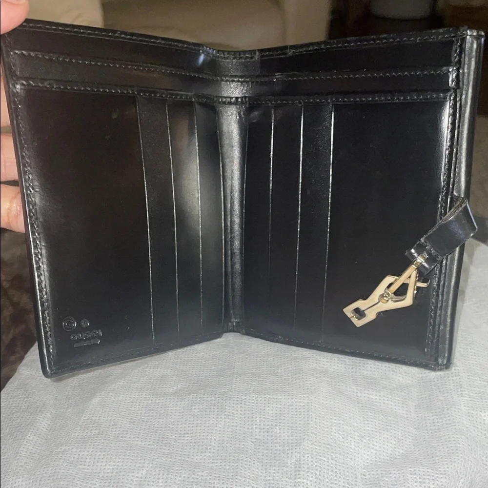 Gucci Black Wallet with Gold Accent EUC - Picture 3 of 11
